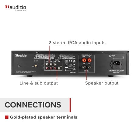 Audizio AD200B stereoförstärkare - 2.1 hi-fi förstärkare med Bluetooth - Svart