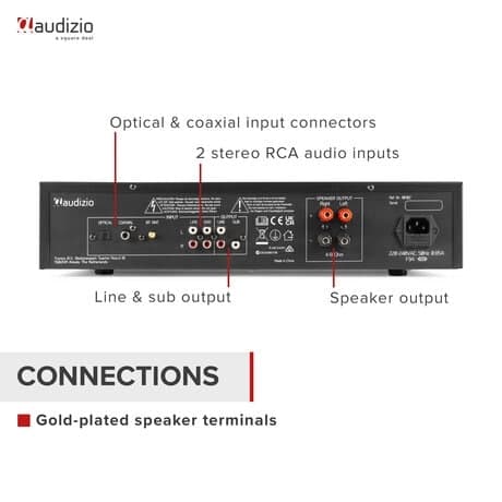 Audizio AD220B stereoförstärkare - 2.1 hi-fi förstärkare med Bluetooth - Svart
