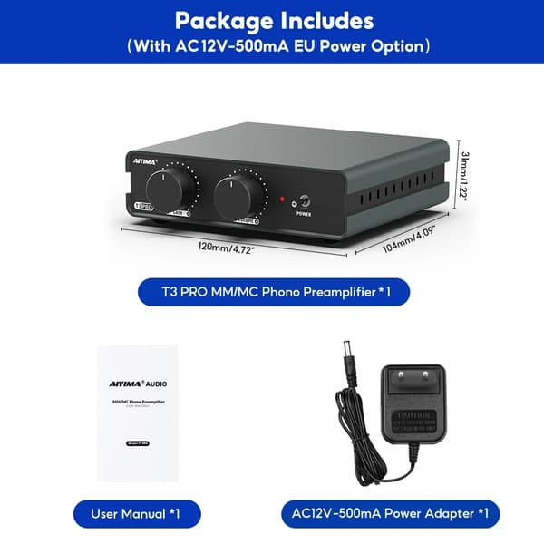MM/MC Phono Preamp, Högkvalitativt Chipset, Låg Distorsion,T3 PRO EU-kontakt