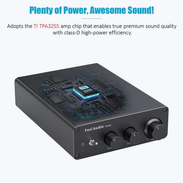 Fosi Audio TB10D HiFi-forstærker, 600W maksimal udgangseffekt, diskant- og baskontrol,TB10D med 48V