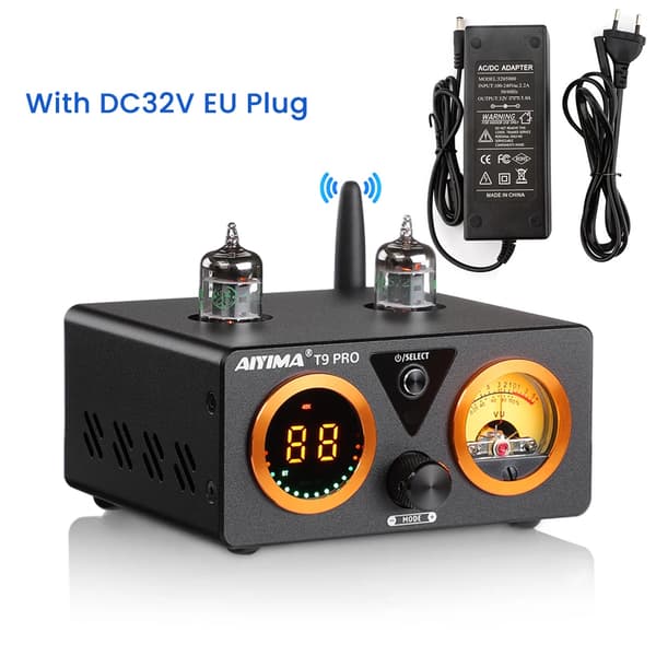 Bluetooth Rørforstærker, HiFi Lydkvalitet, VU Meter Display,T9 PRO 32V EU