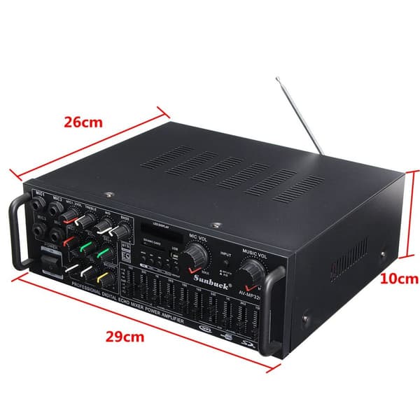 Bluetooth Stereo Förstärkare, 2000W Peak Power, 4-vägs Mikrofoningång
