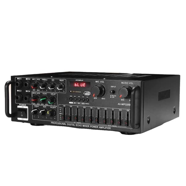 Bluetooth Stereo Förstärkare, 2000W Peak Power, 4-vägs Mikrofoningång