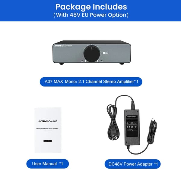 Stereo Förstärkare, 300W×2 Utgång, Klass D Digital Teknologi, Med DC48V EU-kontakt