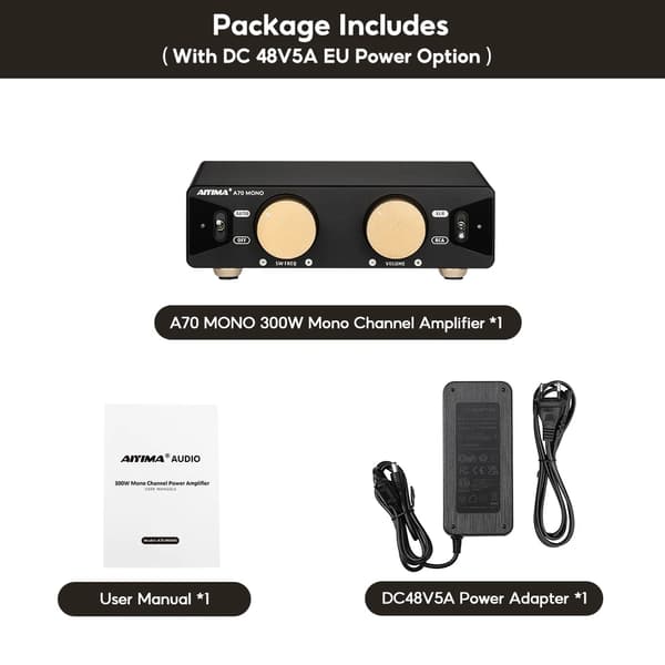 A70 MONO Effektförstärkare, 300W Utgång, XLR & RCA Ingång,A70 MONO med EU