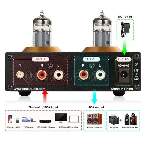 Mini Preamp, 2 Kanaler, Bluetooth og RCA Indgange