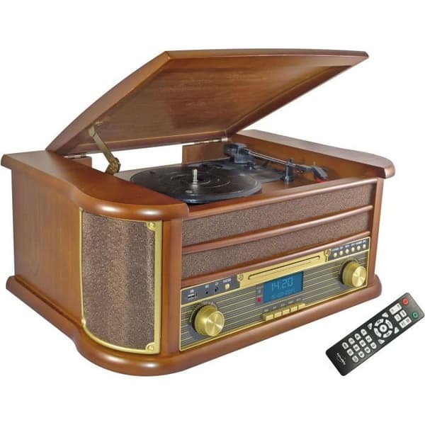 INOVALLEY RETRO29E-N Vinyl Hifi-system i retrostil - Bluetooth 5.0 - 2x20W - CD / K7 ljudspelare - FM-radio - 2 USB-portar