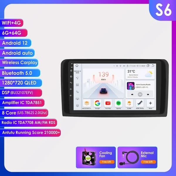 Android-autosoitin, GPS-navigointi, WiFi-yhteys, S5-4G 64G-8cores-4G