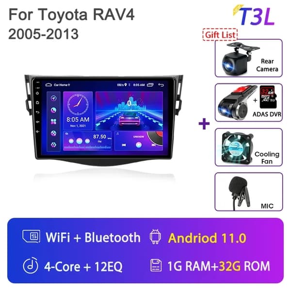 Autosoitin, Android 12, Carplay-integrointi, GPS-navigointi, T10-1 Kamera-64G DVR