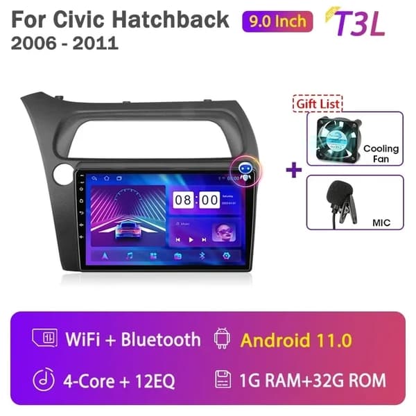 Bilradio, Android 12 kompatibilitet, multimedie navigation, T3L-Fan-Kamera