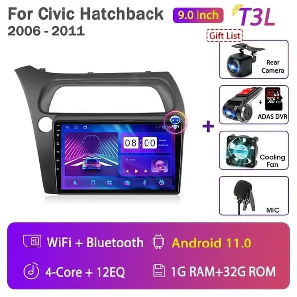Autostereo, Android 12 -yhteensopivuus, monimedialaiteohjaus, T3L-Fan-Kamera