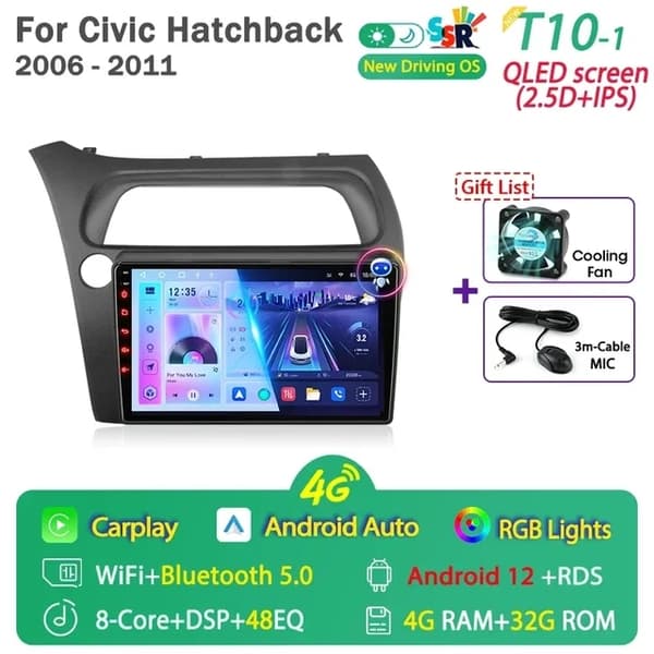 Autostereo, Android 12 -yhteensopivuus, monimedialaiteohjaus, T3L-Fan-Kamera