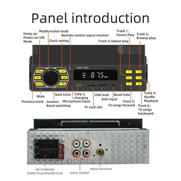 Bluetooth Stereo Autostereo FM Radio MP3-soitin Puhelinteline
