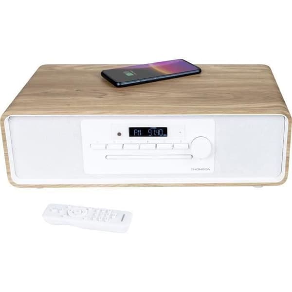 Bluetooth mikrosystem - THOMSON - Vit och svart - FM/CD/MP3/USB-radio, 60W, Equalizer Hvid, Træ