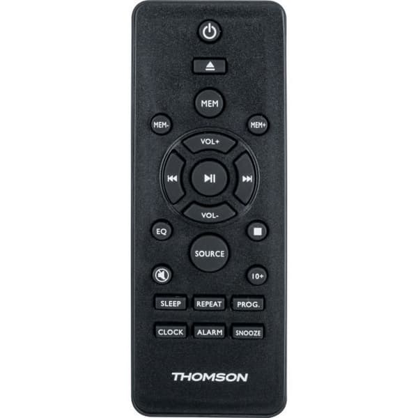 Bluetooth mikrosystem - THOMSON - Trä/Svart - FM/CD/MP3/USB-radio, 20W RMS, FM RDS-tuner, Hörlursuttag, Fjärrkontroll, Strömförsörjning. 230V