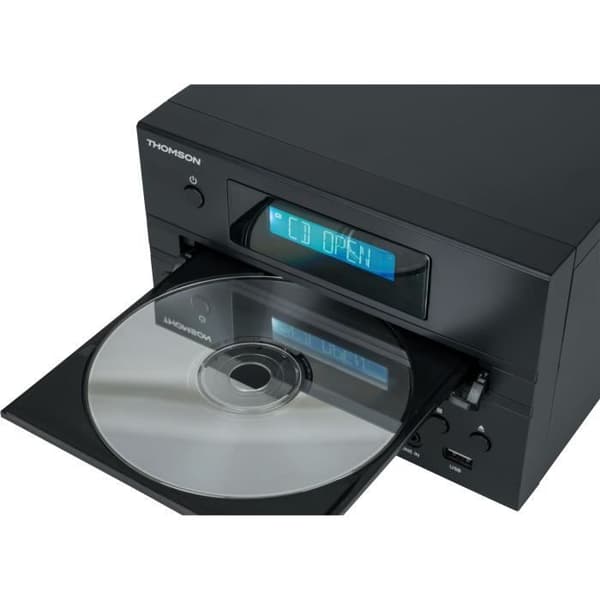 Bluetooth mikrosystem - THOMSON - Trä/Svart - FM/CD/MP3/USB-radio, 20W RMS, FM RDS-tuner, Hörlursuttag, Fjärrkontroll, Strömförsörjning. 230V