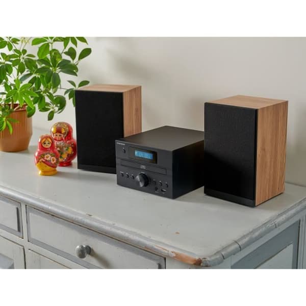Bluetooth mikrosystem - THOMSON - Trä/Svart - FM/CD/MP3/USB-radio, 20W RMS, FM RDS-tuner, Hörlursuttag, Fjärrkontroll, Strömförsörjning. 230V