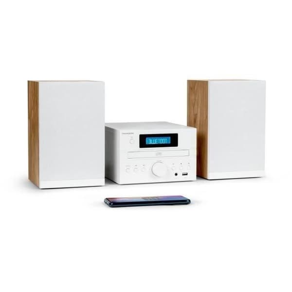 Mikrosystem - THOMSON - MYSIG MIC121BT - CD-spelare, Bluetooth, FM-radio, MP3, USB - Trä och Vit musta, Hopea