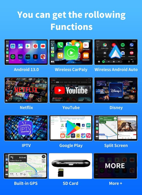 CarAiBox trådlös Apple CarPlay och Android Auto-adapter, Netflix & YouTube-stöd, Plug & Play, GPS, 5G WiFi och Bluetooth 5.0