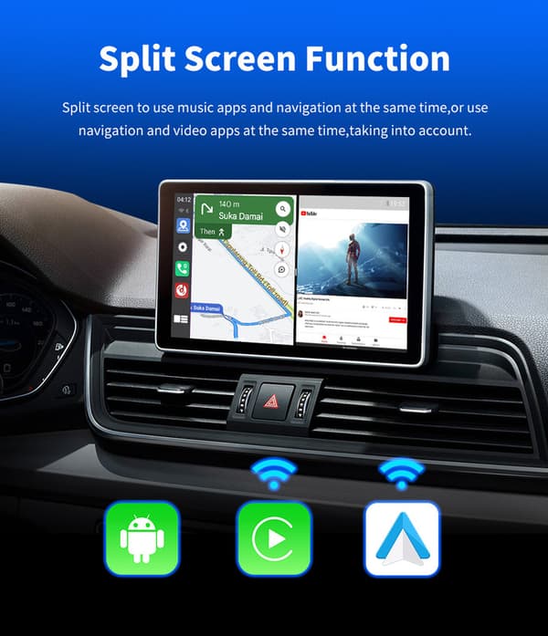 CarAiBox trådlös Apple CarPlay och Android Auto-adapter, Netflix & YouTube-stöd, Plug & Play, GPS, 5G WiFi och Bluetooth 5.0