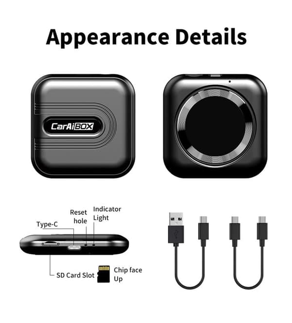 CarAiBox trådlös Apple CarPlay och Android Auto-adapter, Netflix & YouTube-stöd, Plug & Play, GPS, 5G WiFi och Bluetooth 5.0