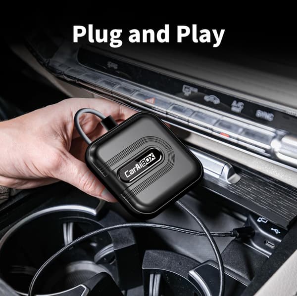 CarAiBox trådlös Apple CarPlay och Android Auto-adapter, Netflix & YouTube-stöd, Plug & Play, GPS, 5G WiFi och Bluetooth 5.0