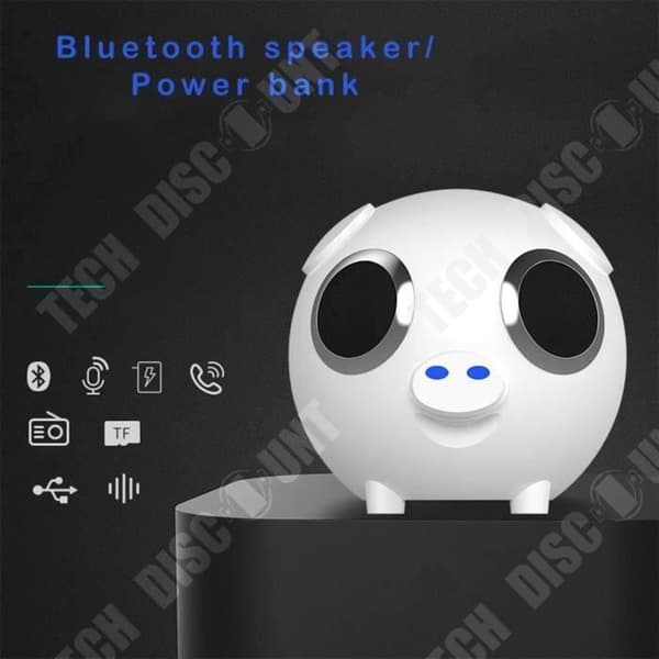 TD® Cute Pig Shape Dual Speaker Bluetooth Speaker Power Bank Support Radiohögtalare vit