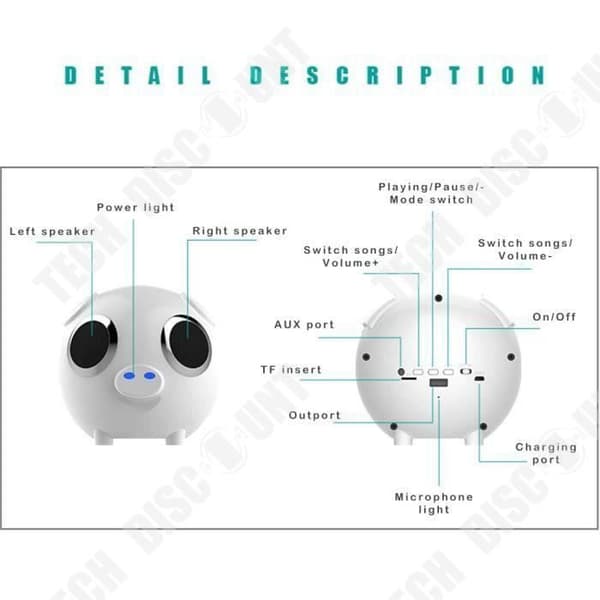 TD® Cute Pig Shape Dual Speaker Bluetooth Speaker Power Bank Support Radiohögtalare vit