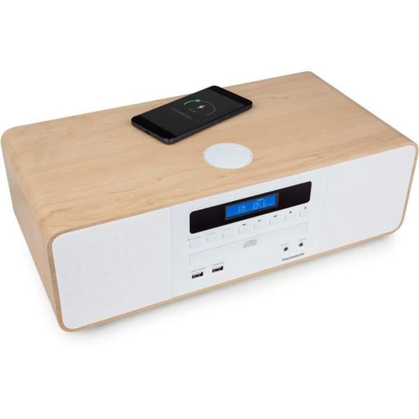 Kompakt Bluetooth-system - THOMSON - Vit/Induktion - FM/CD/MP3/USB-radio, 50W, Equalizer, Fjärrkontroll, Strömförsörjning. 230V