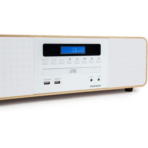 Kompakt Bluetooth-system - THOMSON - Vit/Induktion - FM/CD/MP3/USB-radio, 50W, Equalizer, Fjärrkontroll, Strömförsörjning. 230V