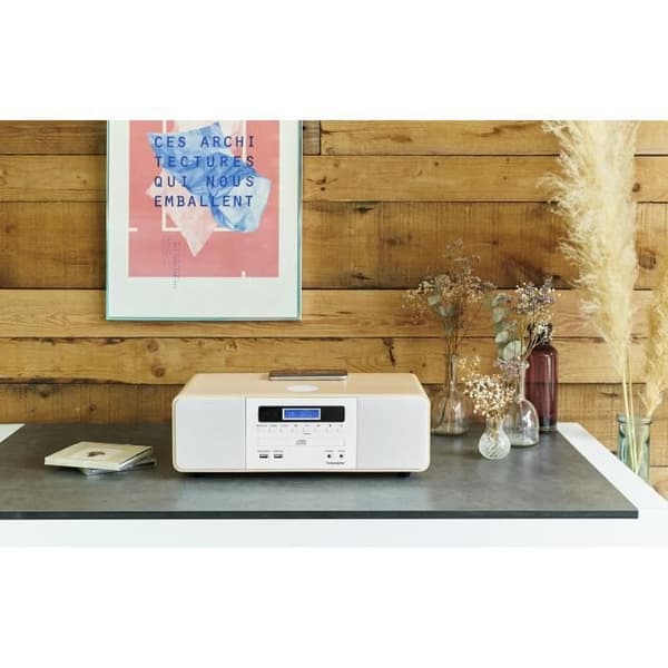 Kompakt Bluetooth-system - THOMSON - Vit/Induktion - FM/CD/MP3/USB-radio, 50W, Equalizer, Fjärrkontroll, Strömförsörjning. 230V