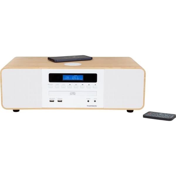 Kompakt Bluetooth-system - THOMSON - Vit/Induktion - FM/CD/MP3/USB-radio, 50W, Equalizer, Fjärrkontroll, Strömförsörjning. 230V Vit