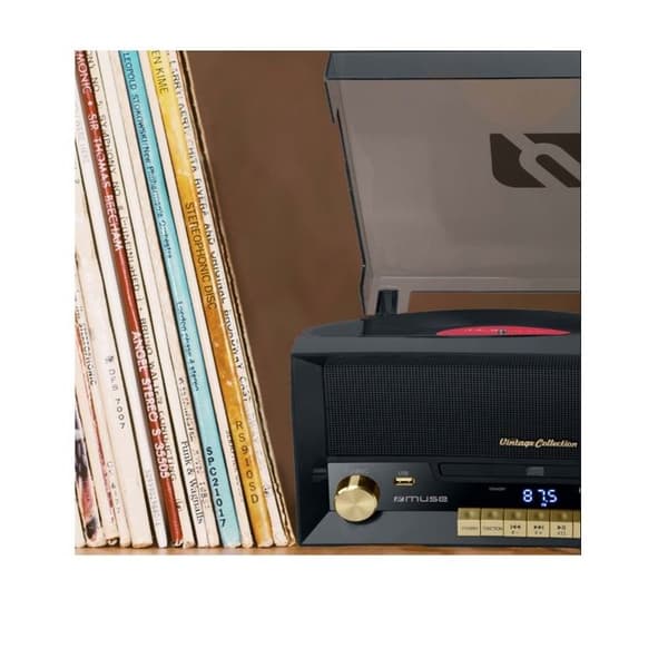 Vintage 20W CD Hifi-system med vinyl skivspelare - CD/FM/USB/AUX - Svart - MUSE