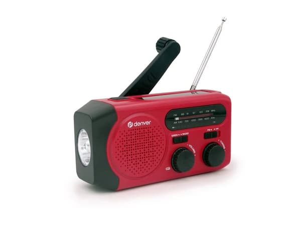 Denver SCR-2010 FM/AM-radio med vev, solcell och ficklampa – Röd