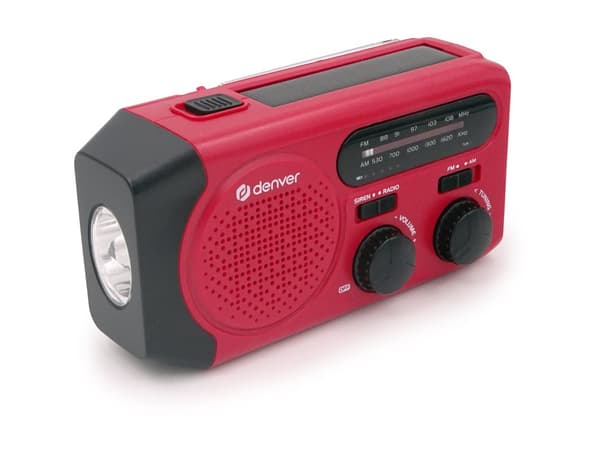 Denver SCR-2010 FM/AM-radio med vev, solcell och ficklampa – Röd
