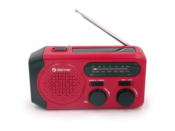 Denver SCR-2010 FM/AM-radio med vev, solcell och ficklampa – Röd