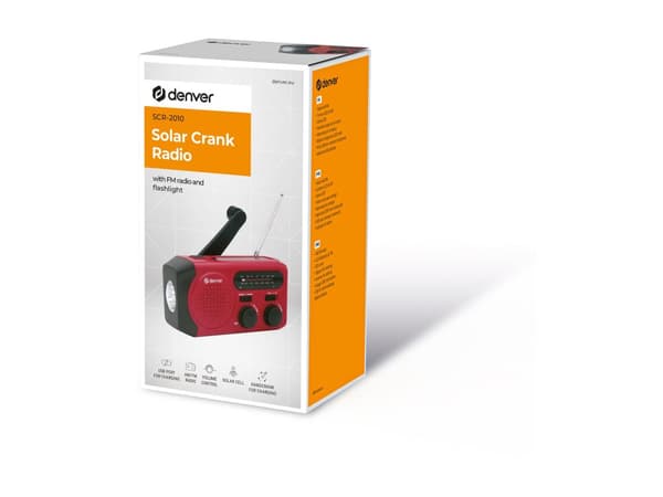 Denver SCR-2010 FM/AM-radio med vev, solcell och ficklampa – Röd