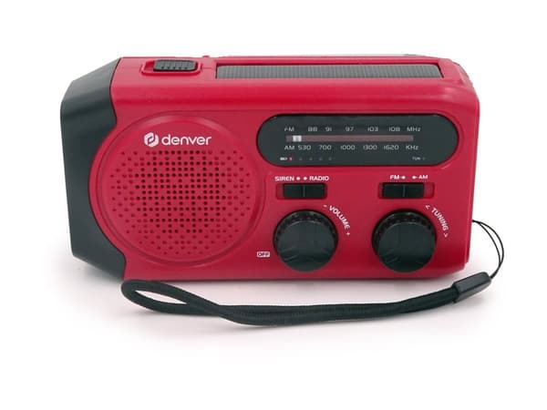 Denver SCR-2010 FM/AM-radio med vev, solcell och ficklampa – Röd