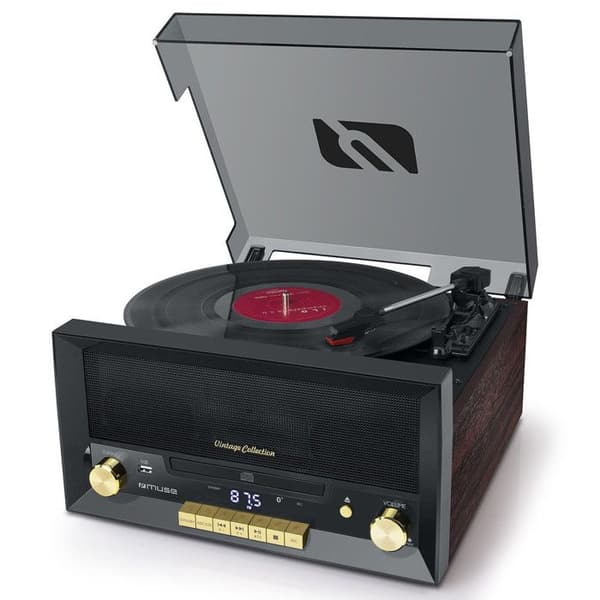 Vintage 20W CD Hifi-system med vinyl skivspelare - CD/FM/USB/AUX - Svart - MUSE