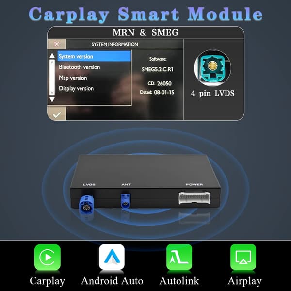 Trådløs CarPlay Decoder Box, Kompatibel med Peugeot Citroen DS Opel, Bluetooth-aktiveret,Til MRN SMEG