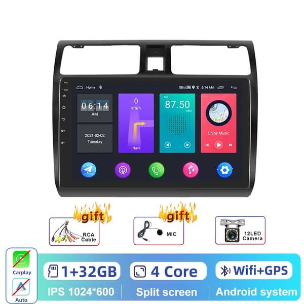 Autosoitin, Android-yhteensopivuus, GPS-navigointi, 1-32GB Cam