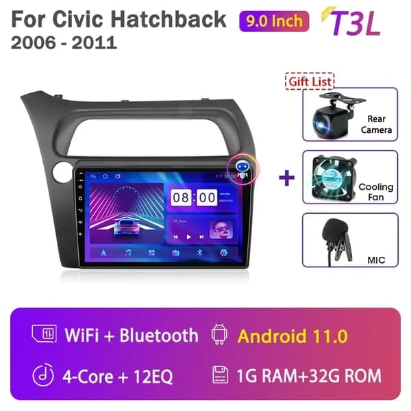 Autostereo, Android 12 -yhteensopivuus, monimedialaiteohjaus, T3L-Fan-Kamera