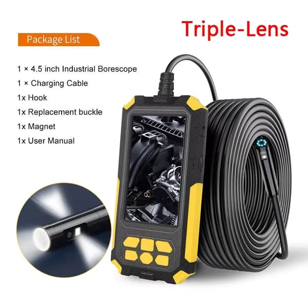 Industriel Borescope, Triple Linse Inspektion, 4,5 Tommer HD Skærm,8 mm tredobbelt linse, 10m