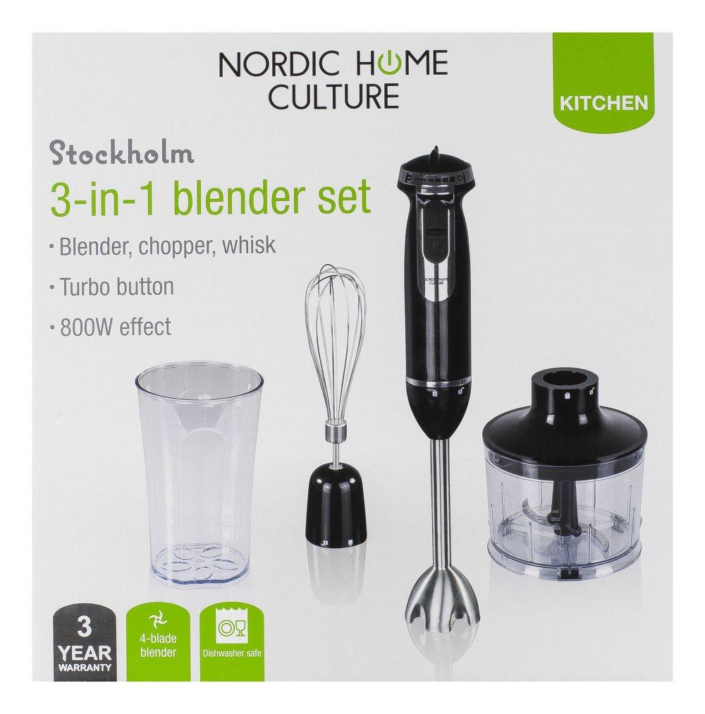 NORDIC HOME Stockholm, 3 i 1 stavmixer set, 800W, silver/svart