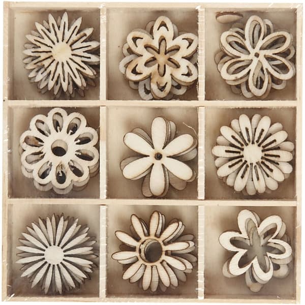 Trädekorationer Blommor olika design 28 mm 45-pack