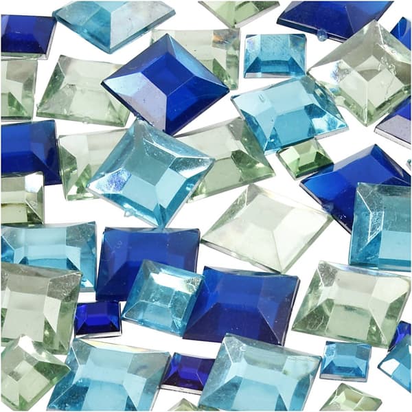 Rhinestones Fyrkantiga Blå, gröna 6+9+12 mm 360-pack