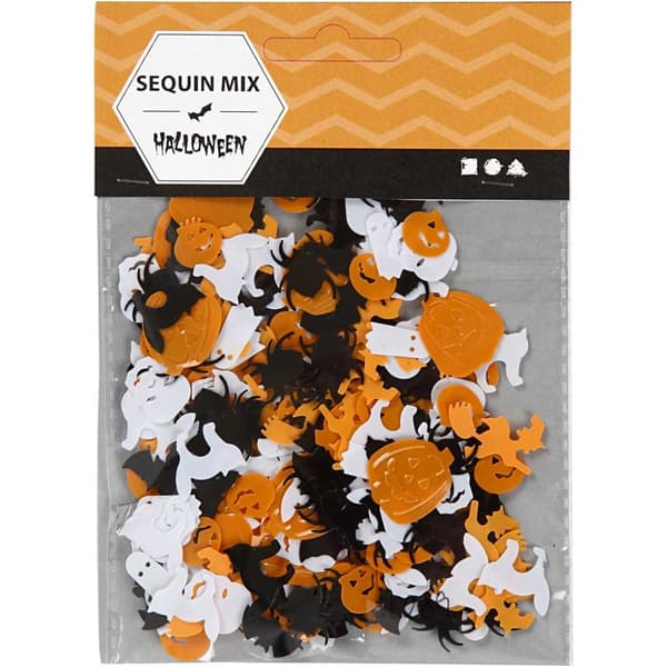 Pailletter, str. 10-20 mm, sort, orange, hvid, 15g/ 1 pk.