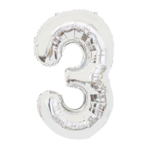 Sifferballong 53 cm, siffra 3 - silver