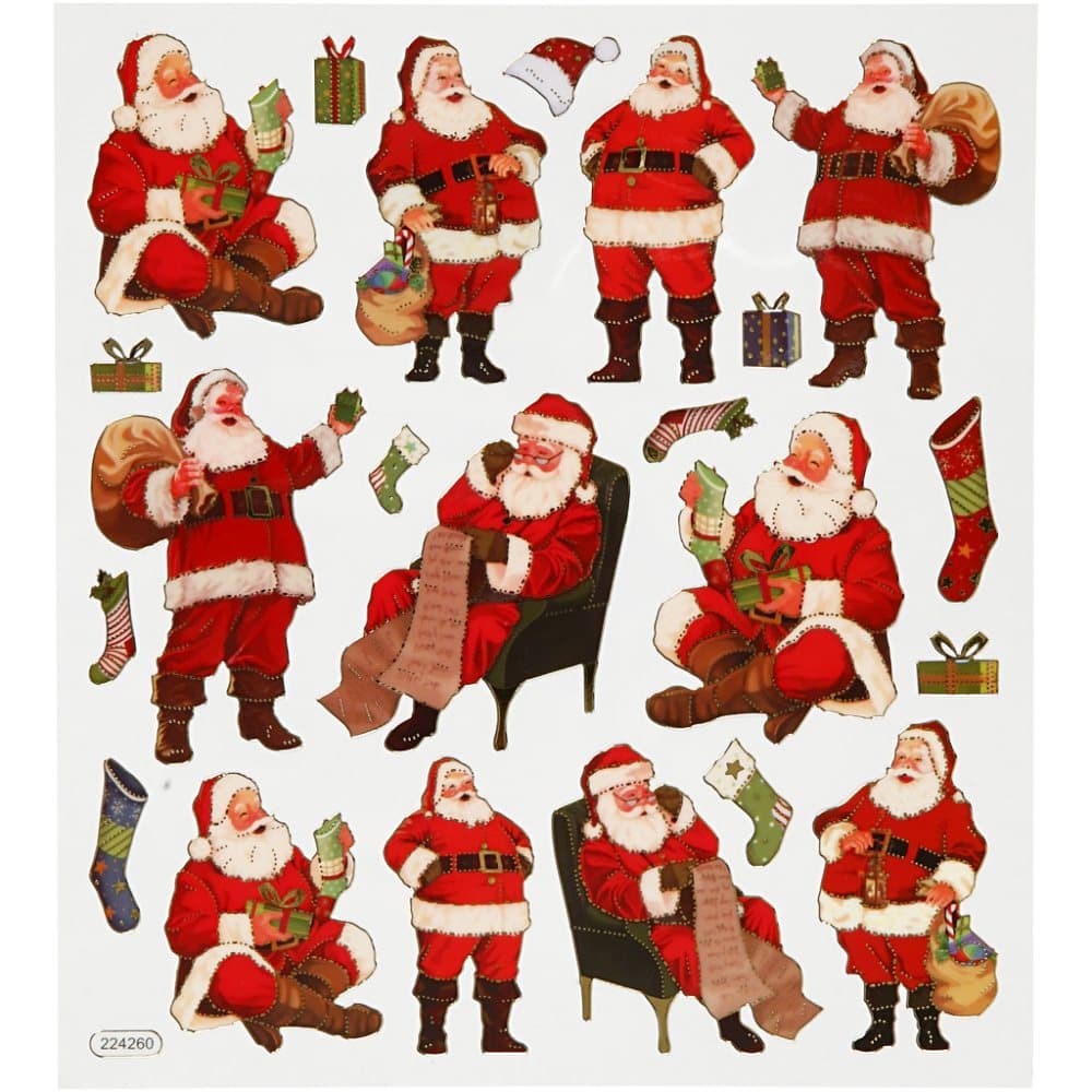 Julstickers - 15 x 16,5 cm - Klassiska tomtar - 1 ark