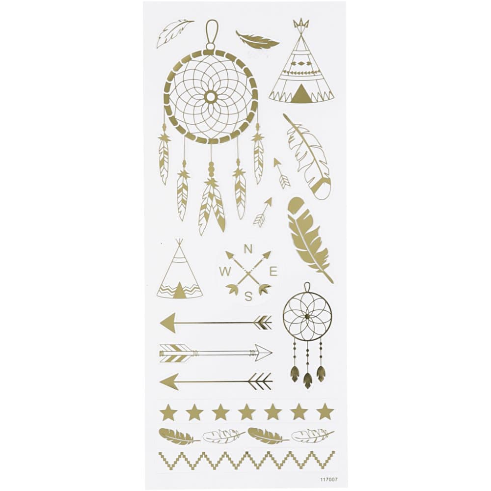 Stickers - 10 x 24 cm - ca. 17 st - Guld - Indianer